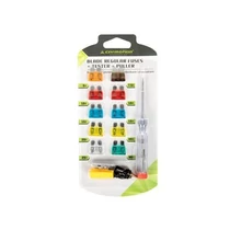 Normál biztosíték készlet teszterrel és kiszedővel 6-24V, 10db-os