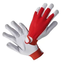 Munkakesztyű PREMIUM, kecskebőr+ szövet, tépőzárral, Piros-fehér, méret: 10