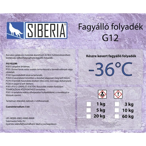 Siberia fagyálló folyadék, 1kg, piros (G12) -36°C