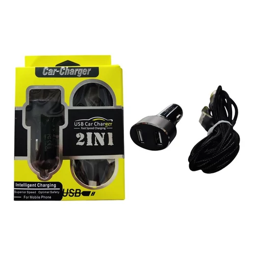 Autós szivargyújtó töltő, 2 x USB, 3 fajta kábel