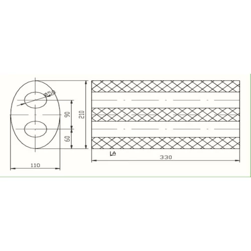 Univerzális ovál kipufogódob, O50, 350x210x120mm, 1beeltolt1ki