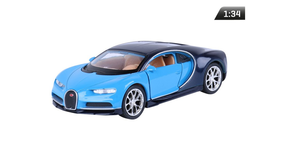 Makett autó, 1:34, BUGATTI Chiron, sötétkék