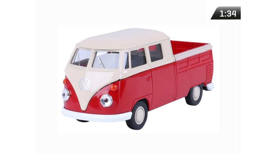 Makett autó, 1:34, VW T1 Duplakabin Pick Up vörös krém