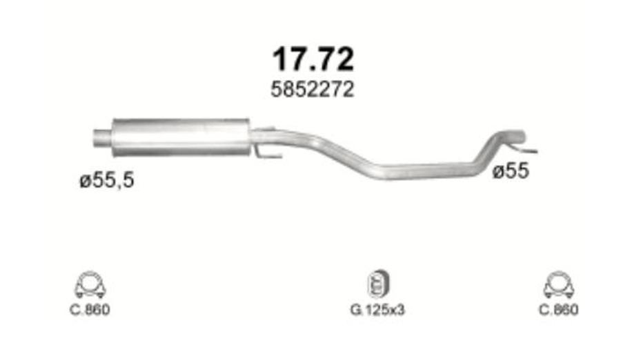 EDEX K17.72ALU-ED Edex középső kipufogódob, Opel Signum, Vectra C 2.0-3.2, 2003- (17.367)